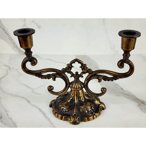 Johnson Bronze Co Ornate Candle Holder Candelabra 50s Newcastle PA Bronze 7 1/2" - Picture 2 of 16